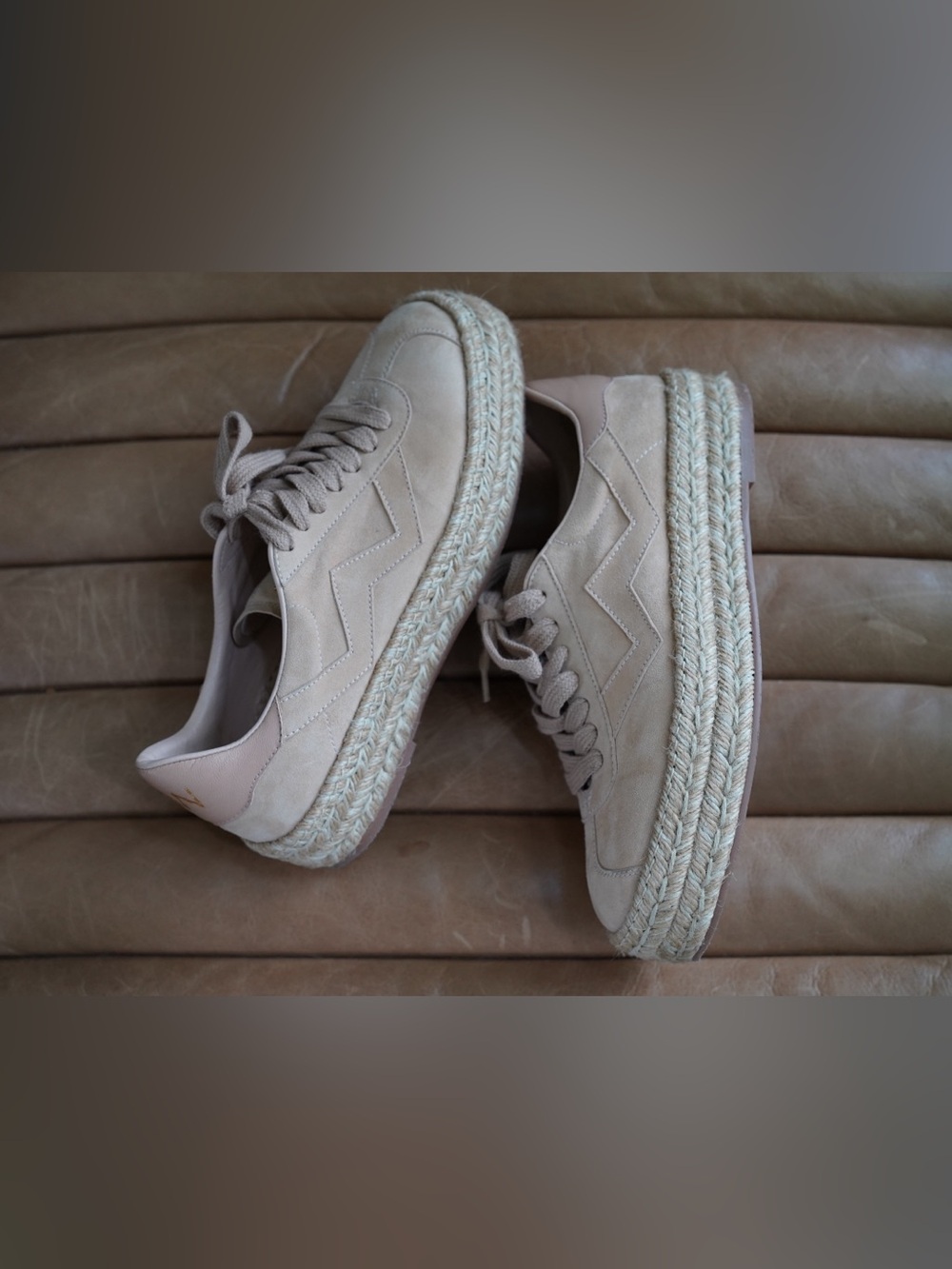 Stuart Weitzman Beige Espadrille Platform Sneakers